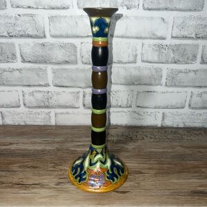 Vintage Gouda Holland Pottery Candlestick 11.5” Folk Art Signed